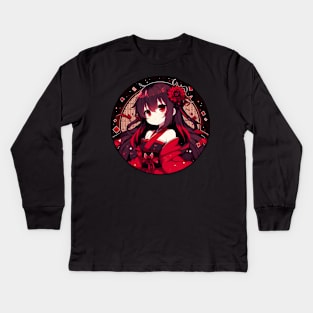 Japanese Anime red Kids Long Sleeve T-Shirt